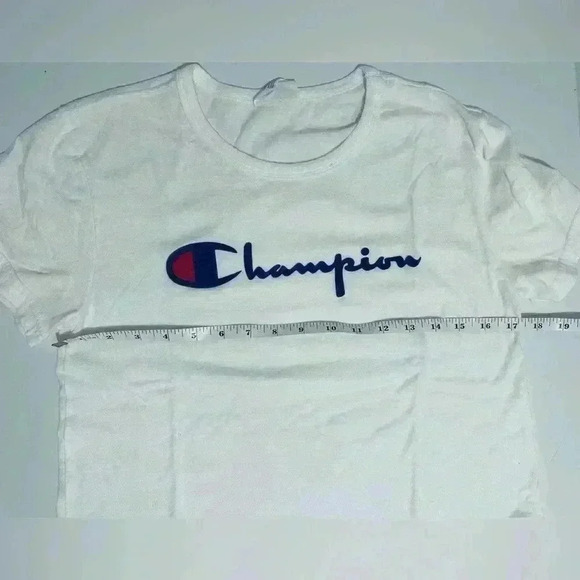 Champion Classic T-Shirt, Women’s Size Medium, White with Navy Blue Script Logo - Picture 12 of 12